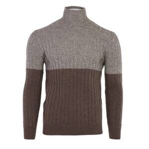 NEW PASHMERE men's cashmere mouline mockneck sweater in brown & tan